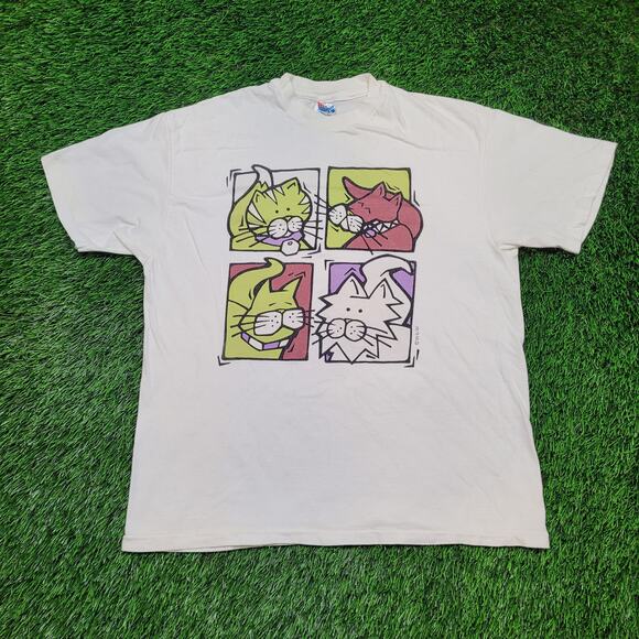 VTG 90s Funny Cartoon Cat T-Shirt Mens M Single Stitch USA Made Art - Picture 1 of 13